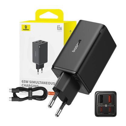 Мрежово зарядно устройство за USB-C Baseus GaN 6 Pro, 65W, 3,25A, 2 x USB-A - 2 x USB-C, черно P10162701113113-00 