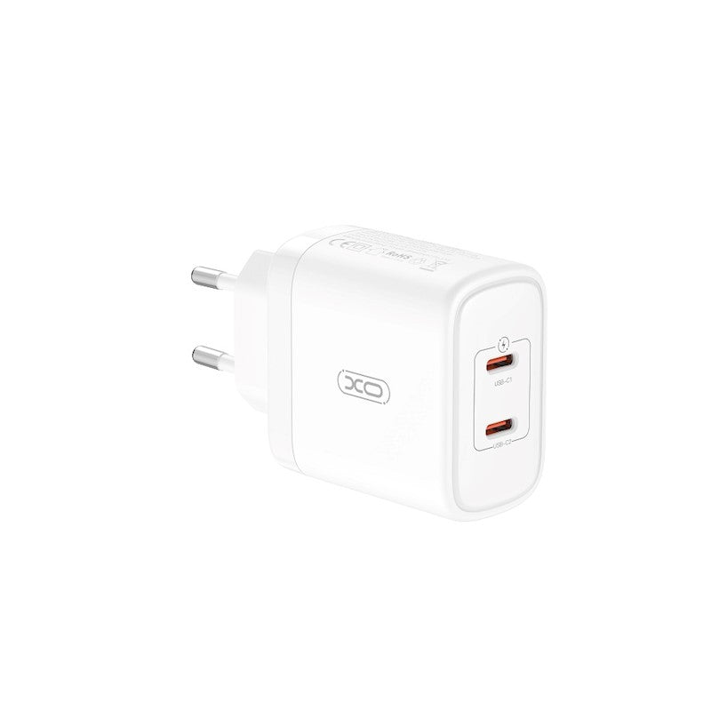 Мрежово зарядно устройство с USB-C кабел XO Design CE08, 50W, 3A, 2 x USB-C, бяло