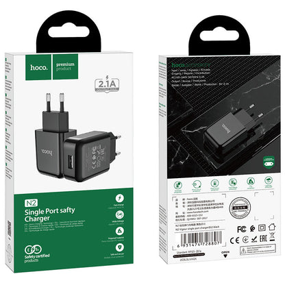 Зарядно устройство HOCO N2, 10W, 2A, 1 x USB-A, Черно
