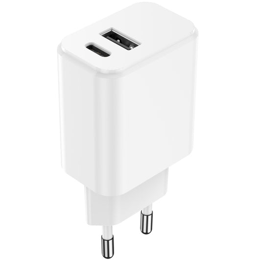 Мрежово зарядно устройство Setty, 20W, 3A, 1 x USB-A - 1 x USB-C, бяло