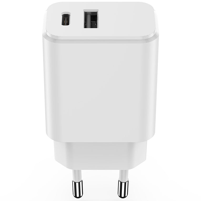 Мрежово зарядно устройство Setty, 20W, 3A, 1 x USB-A - 1 x USB-C, бяло