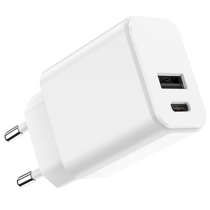 Мрежово зарядно устройство Setty, 20W, 3A, 1 x USB-A - 1 x USB-C, бяло