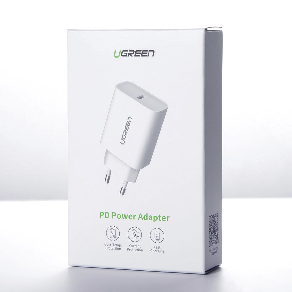 Зарядно за мрежа UGREEN CD137, 18W, 3A, 1 x USB-C, Бяло