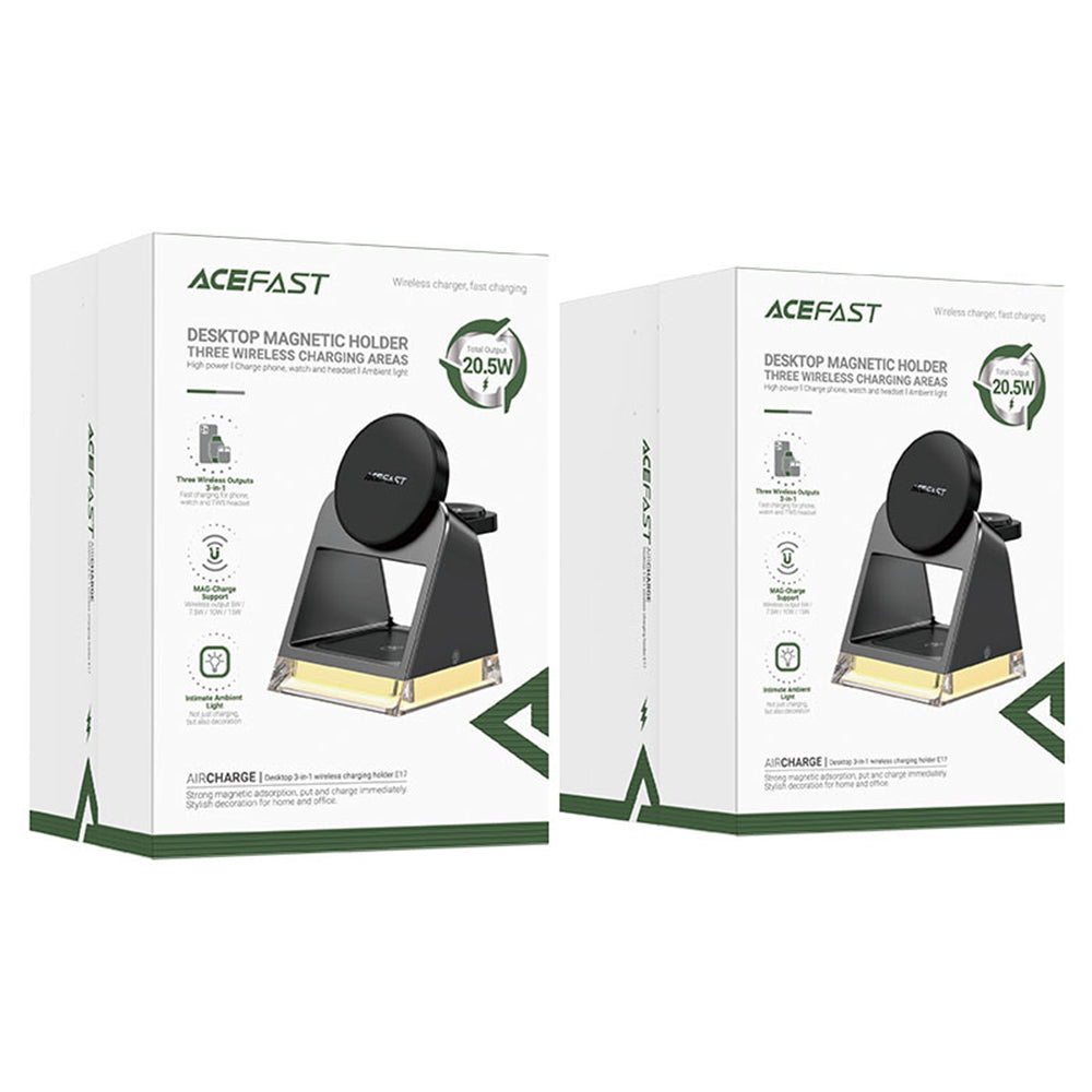 Зарядно устройство за безжична мрежа Acefast E17 3в1, 15W, 1.67A, Черно