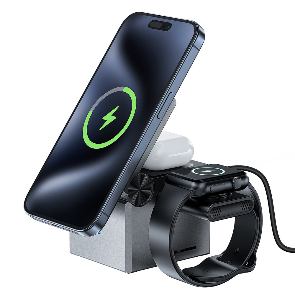 Безжично зарядно устройство Acefast E18 Rubik's Cube 3в1, 23W, 1.67A, Сиво