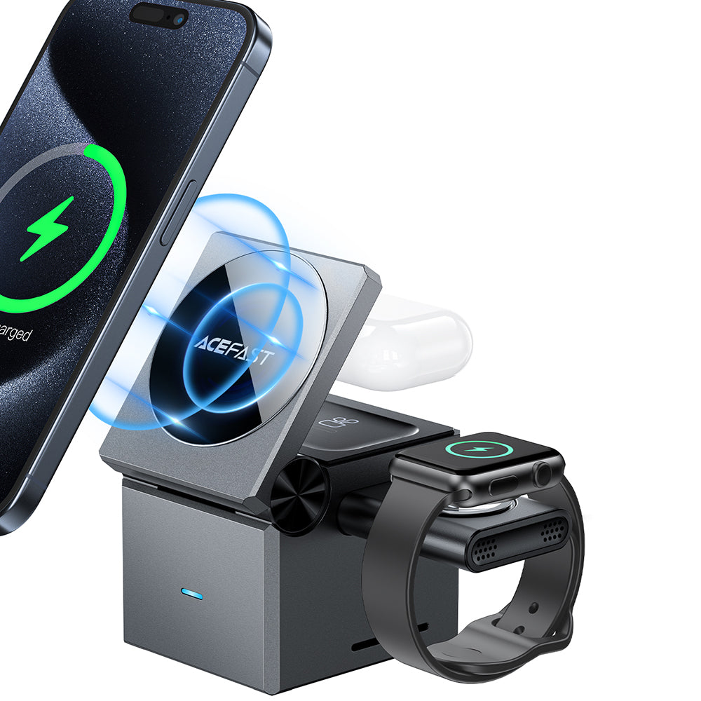 Безжично зарядно устройство Acefast E18 Rubik's Cube 3в1, 23W, 1.67A, Сиво