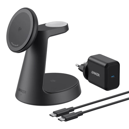 Безжично зарядно устройство Anker MagGo 3in1, 15W, 1.67A, Черно B25M4G11