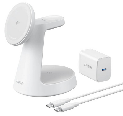 Безжично зарядно устройство Anker MagGo 3в1, 15W, 1.67A, бяло B25M4G21