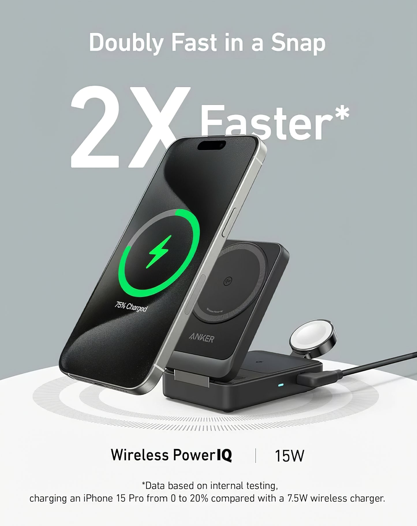Безжично зарядно устройство Anker MagGo 3in1, 15W, 1.67A, Черно B2557311