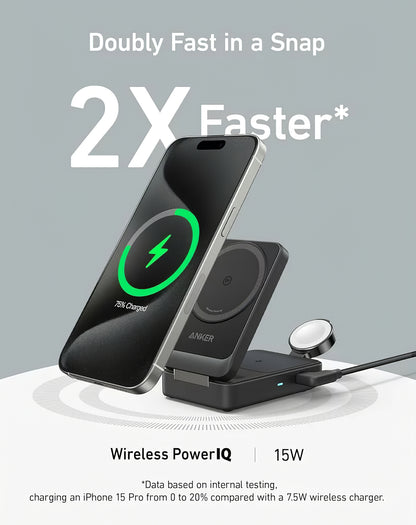 Безжично зарядно устройство Anker MagGo 3in1, 15W, 1.67A, Черно B2557311