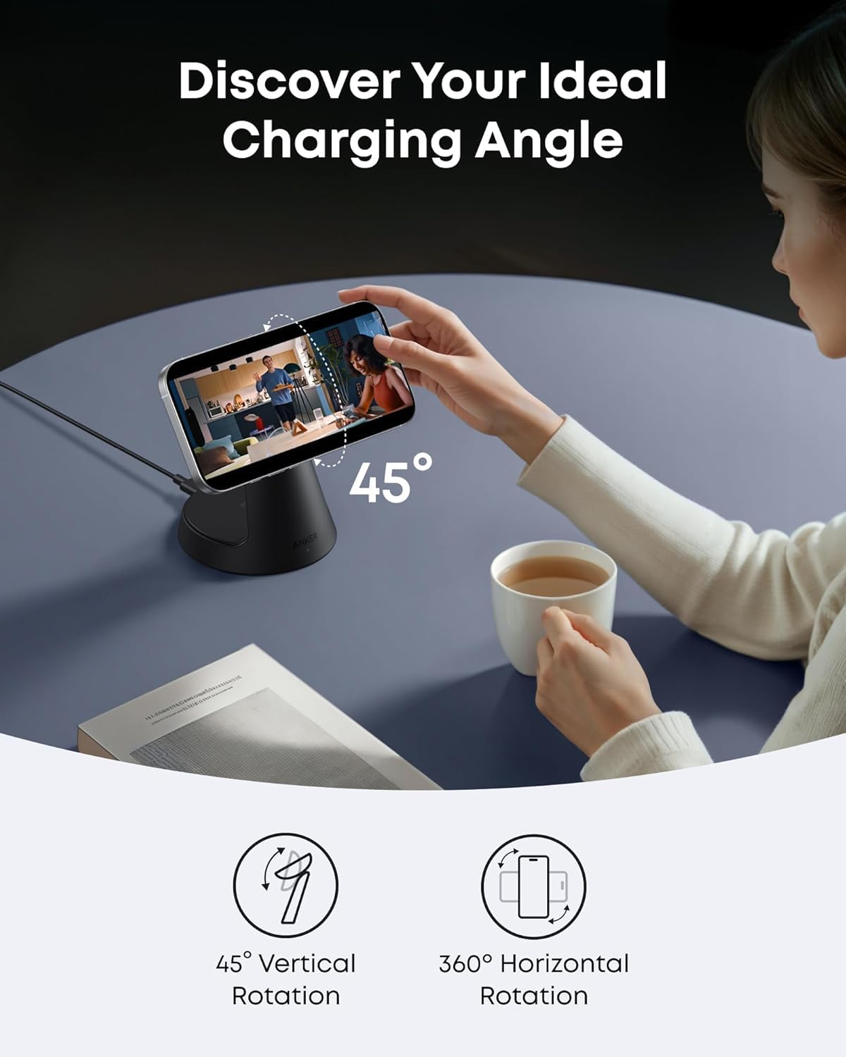Безжично зарядно устройство Anker MagGo 3in1, 15W, 1.67A, Черно B25M4G11