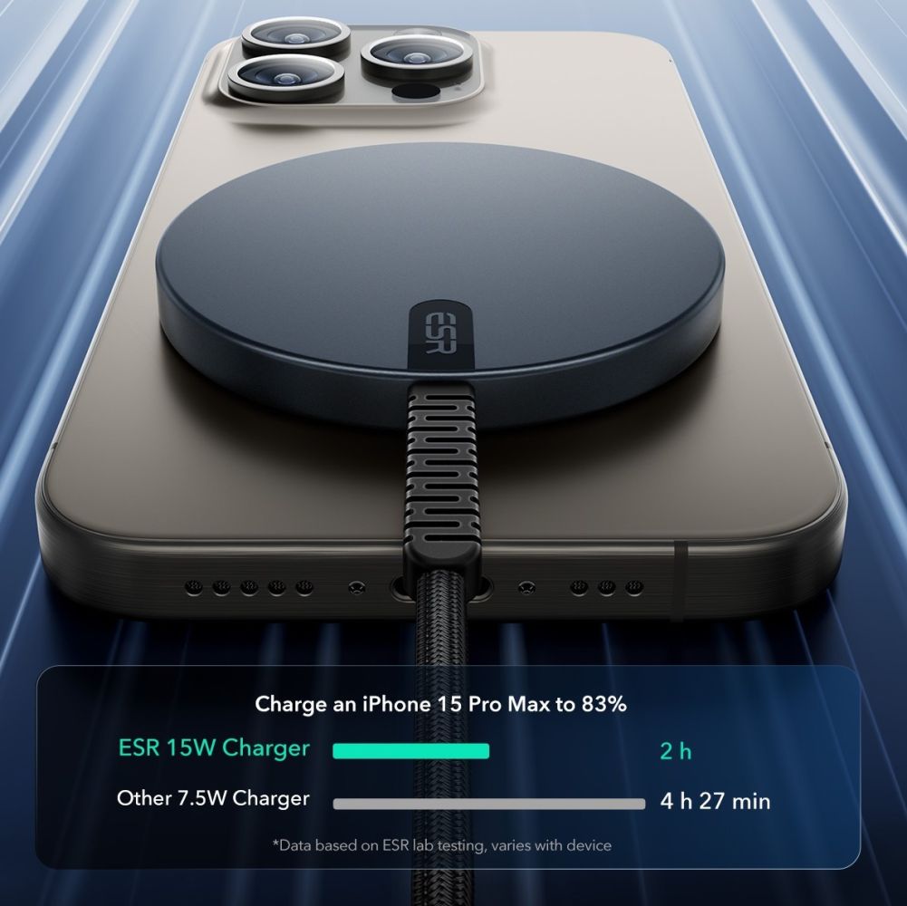 Безжично зарядно устройство за мрежа ESR HaloLock, 15W, 1.67A, Черно