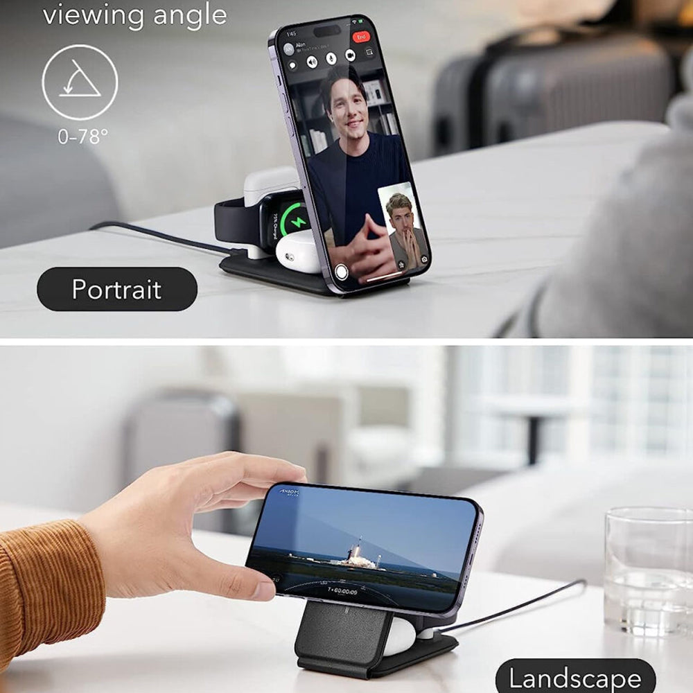 Безжично зарядно устройство ESR Travel Bag 3in1, 15W, 1.67A, Черно