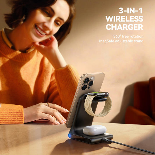 Безжично зарядно устройство за мрежа Joyroom JR-W15 3в1, 15W, 1.67A, Черно