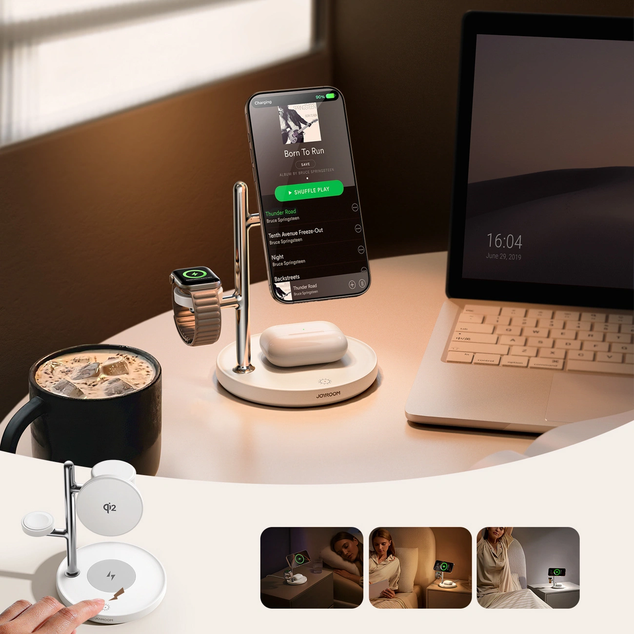 Безжично зарядно устройство Joyroom JR-W23 3в1, 15W, 1.67A, Бяло