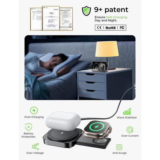 Безжично зарядно устройство за мрежа Lisen 2в1, 15W, 1.67A, Черно YL0324100013