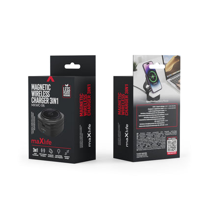 Безжично зарядно устройство за мрежа MaXlife MXWC-06 3в1, 15W, 1.67A, Черно