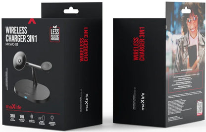 Безжично зарядно устройство за мрежа MaXlife MXWC-03 3в1, 15W, 1.67A, Черно