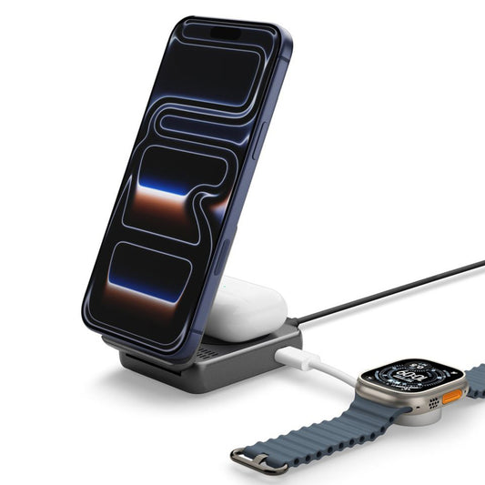 Безжично зарядно устройство за мрежа Spigen EF302MOQ 3в1, 25W, 1 x USB-C, Сиво