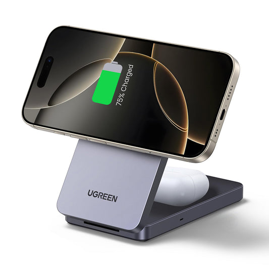 Безжично зарядно устройство за мрежа UGREEN W528 2в1, 20W, 1.67A, Черно
