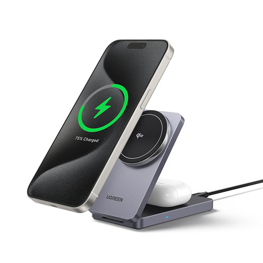 Безжично зарядно устройство за мрежа UGREEN W706 2в1, 20W, 1.67A, Черно