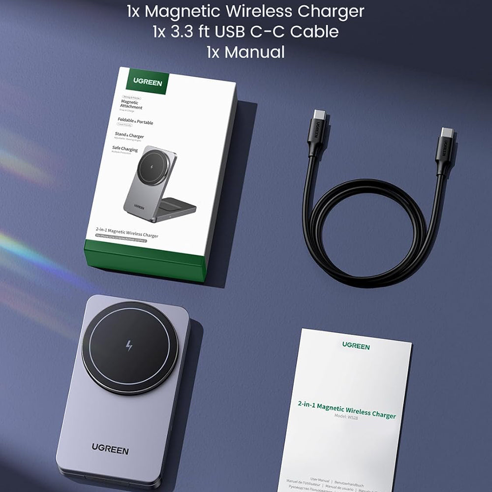 Безжично зарядно устройство за мрежа UGREEN W528 2in1, 20W, 1.67A, Бяло
