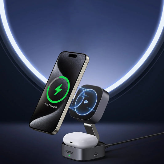 Безжично зарядно устройство за мрежа UGREEN W702 3в1, 20W, 1.67A, 1 x USB-C, Черно