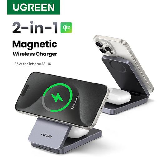 Безжично зарядно устройство за мрежа UGREEN W706 2в1, 20W, 1.67A, Черно