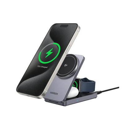 Безжично зарядно устройство за мрежа UGREEN W707 3в1, 25W, 1.67A, Сиво