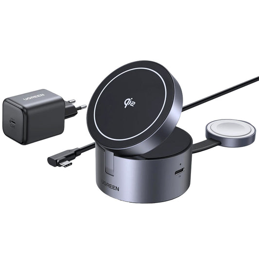 Безжичен заряден уред за мрежа UGREEN W712 (65148) 3в1, 25W, 1.67A, Сив