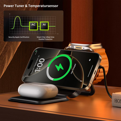 Безжично зарядно устройство за мрежа XO Design CX035 3в1, 15W, 1.67A, Черно