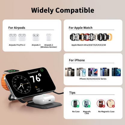 Безжично зарядно устройство за мрежа XO Design CX035 3в1, 15W, 1.67A, Черно