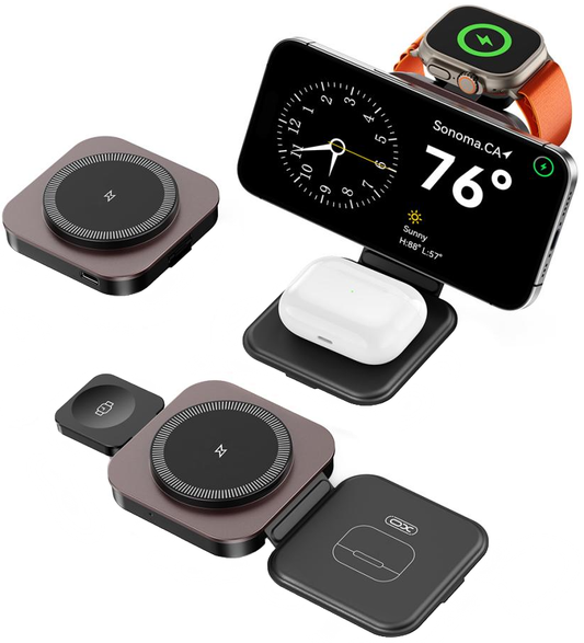 Безжично зарядно устройство за мрежа XO Design CX035 3в1, 15W, 1.67A, Черно