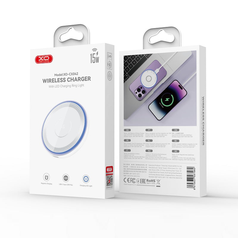 Безжично зарядно устройство XO Design CX042, 15W, 1.67A, бяло