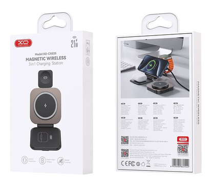 Безжично зарядно устройство за мрежа XO Design CX035 3в1, 15W, 1.67A, Черно