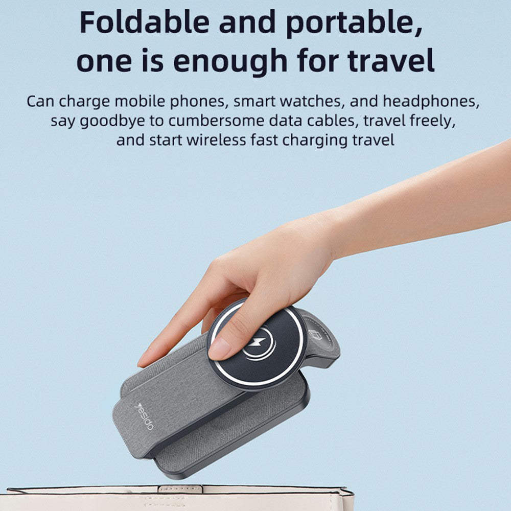 Безжично зарядно устройство за мрежа Yesido DS26 3в1, 15W, 1.67A, Сиво