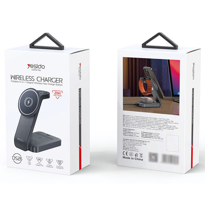 Безжично зарядно устройство за мрежа Yesido DS26 3в1, 15W, 1.67A, Сиво