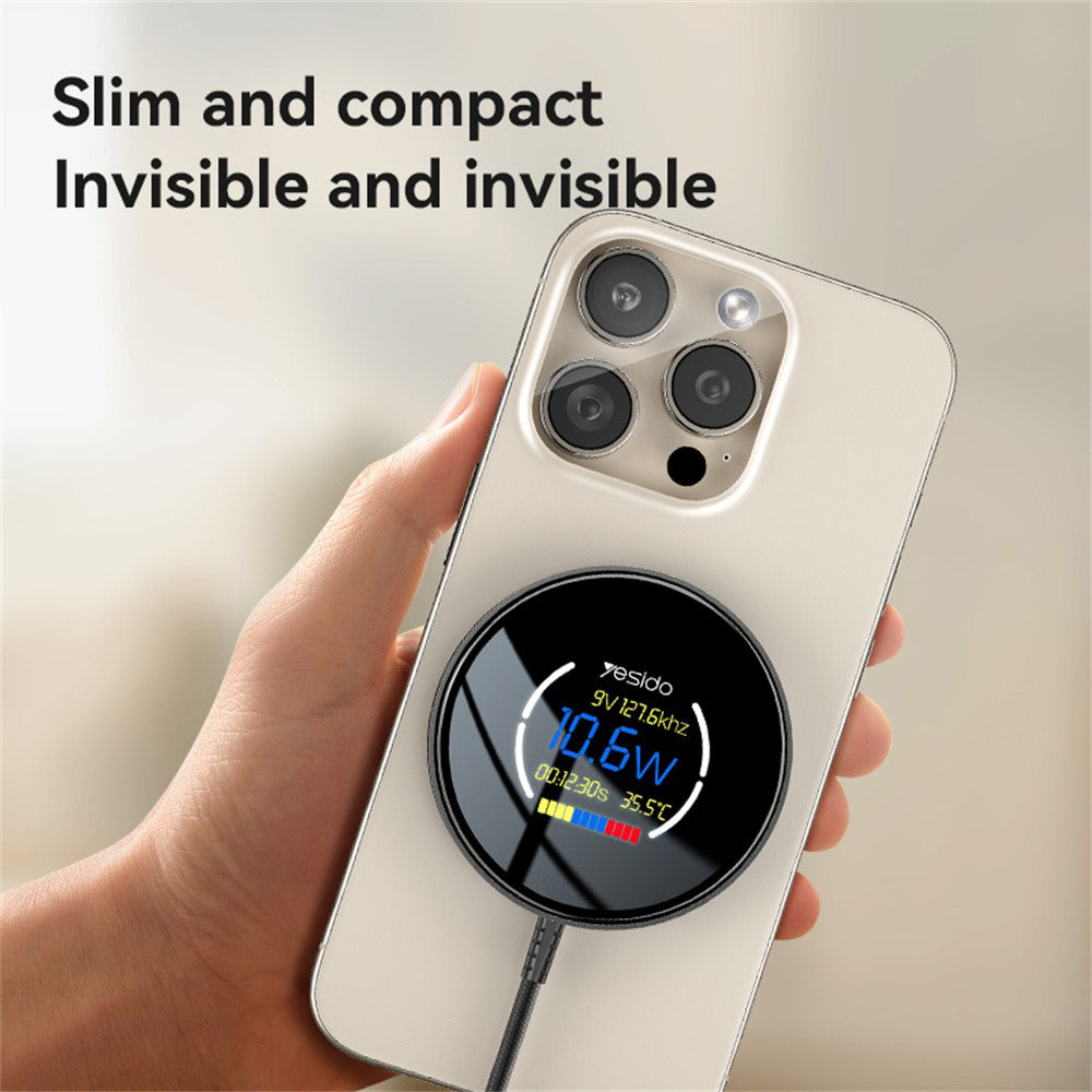 Безжично зарядно устройство за мрежа Yesido DS28 Display, 15W, 1.67A, Черно