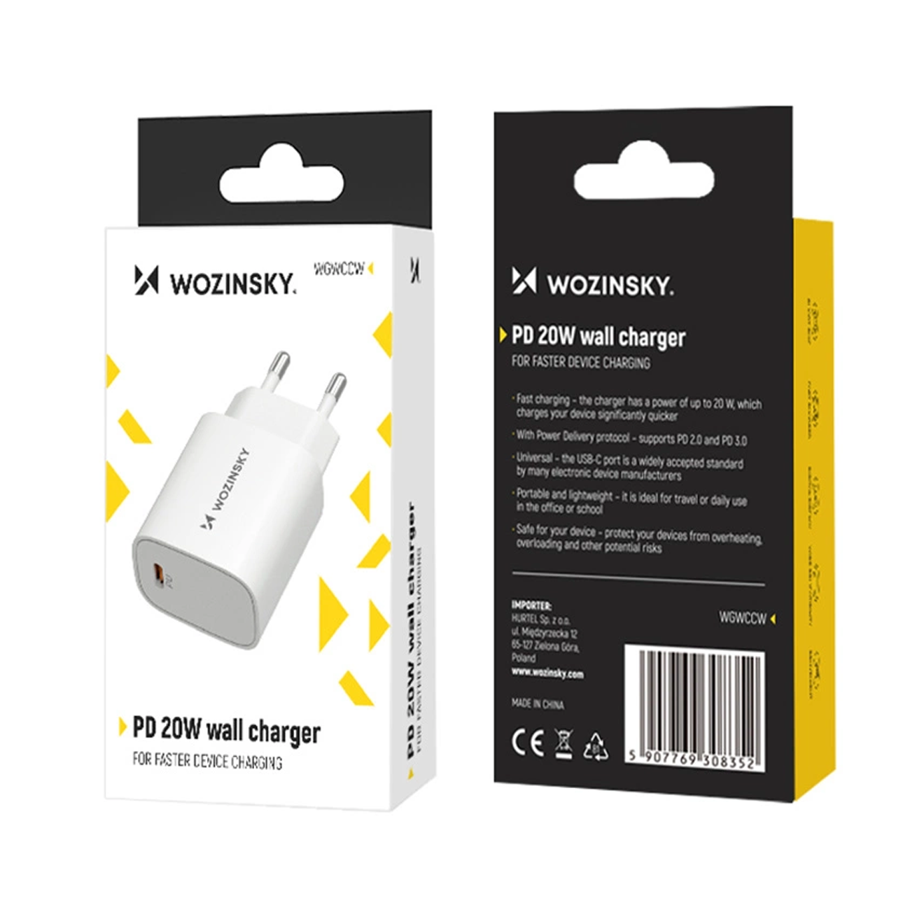 Зарядно устройство за мрежа WZK WGWCCW, 20W, 3A, 1 x USB-C, бяло