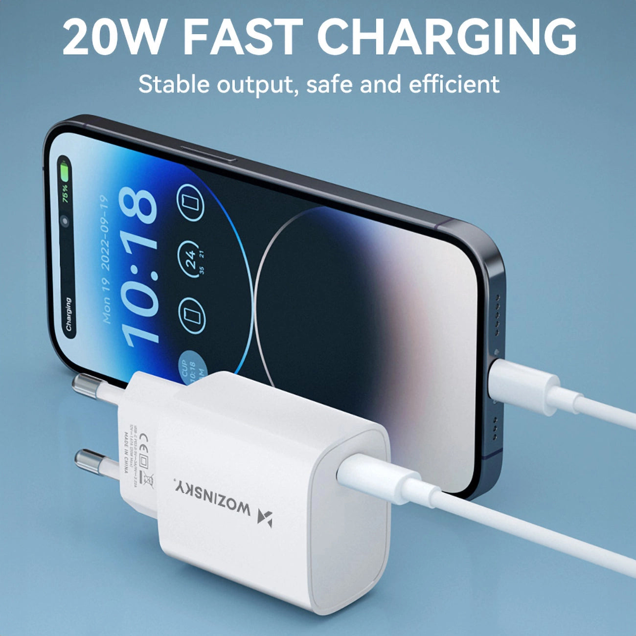 Зарядно устройство за мрежа WZK WGWCCW, 20W, 3A, 1 x USB-C, бяло