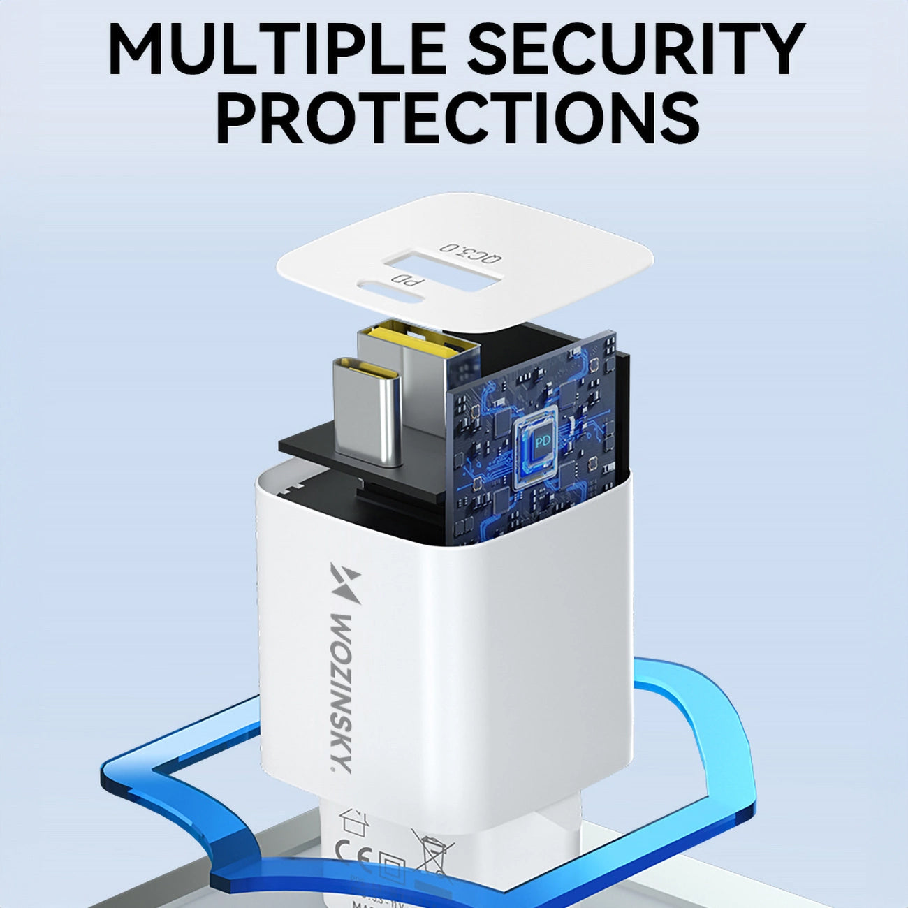 Зарядно за мрежа WZK WWCEAC, 33W, 3A, 1 x USB-A - 1 x USB-C, Бяло