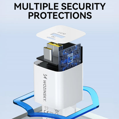 Зарядно за мрежа WZK WWCEAC, 33W, 3A, 1 x USB-A - 1 x USB-C, Бяло