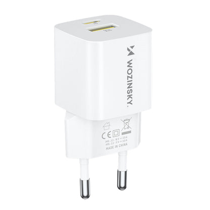 Зарядно за мрежа WZK WWCEAC, 33W, 3A, 1 x USB-A - 1 x USB-C, Бяло