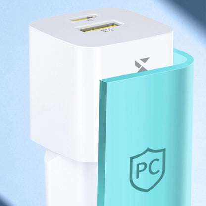 Зарядно за мрежа WZK WWCEAC, 33W, 3A, 1 x USB-A - 1 x USB-C, Бяло