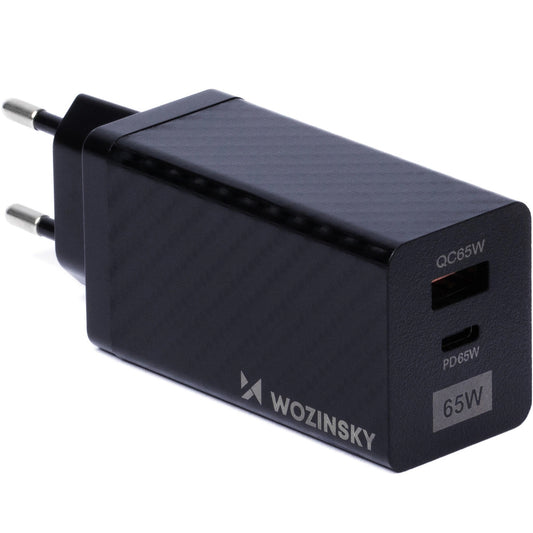 Мрежово зарядно устройство WZK WWCG01, 65W, 3A, 1 x USB-A - 1 x USB-C, черно 