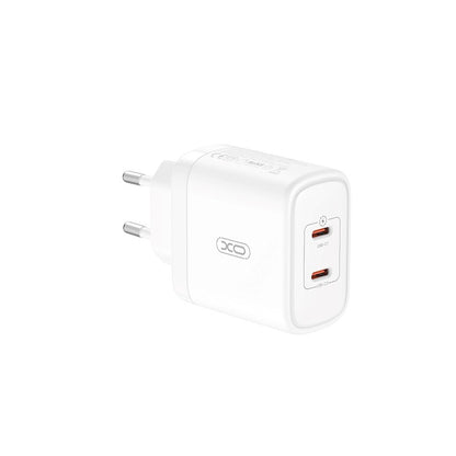 Мрежово зарядно устройство XO Design CE08, 50W, 3A, 2 x USB-C, бяло