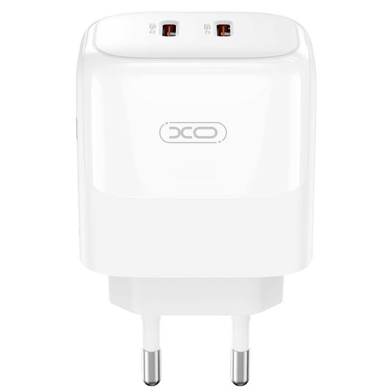 Мрежово зарядно устройство XO Design L140, 35W, 3A, 2 x USB-C, бяло 