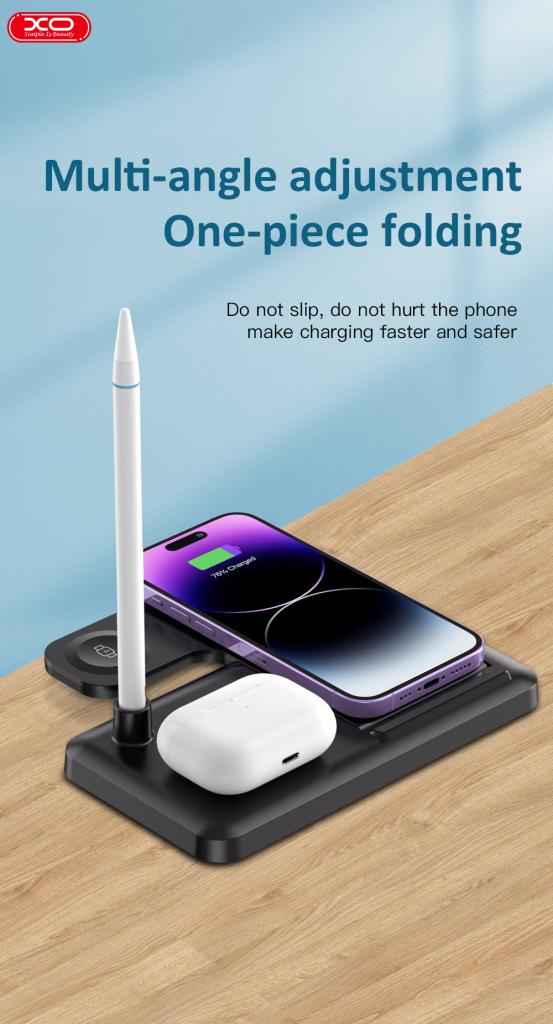 Безжично зарядно устройство за мрежа XO Design WX033 4в1, 15W, 1.67A, Черно