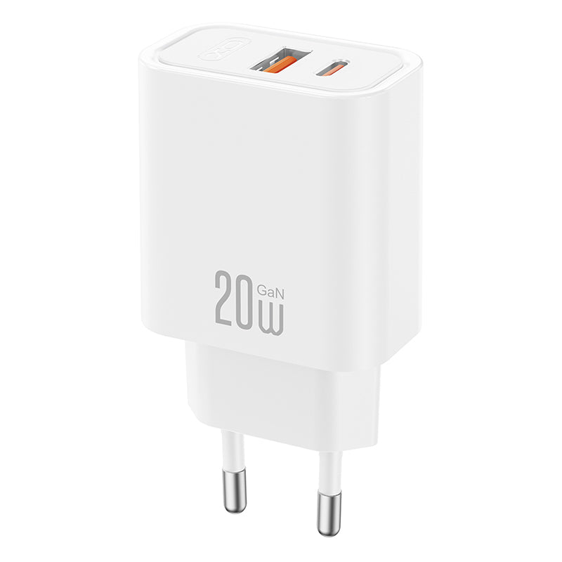 Зарядно устройство XO Design CE40, 20W, 3A, 1 x USB-A - 1 x USB-C, бяло