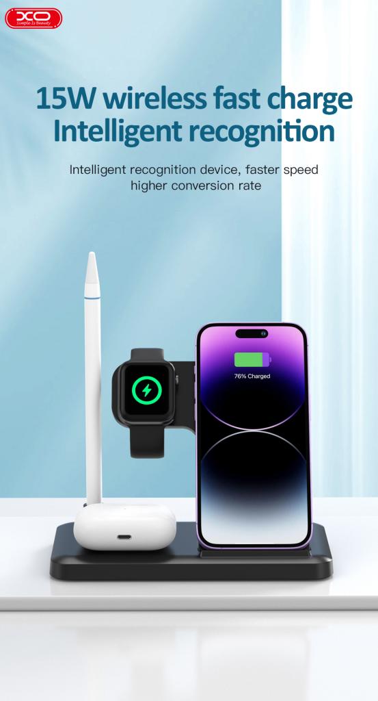 Безжично зарядно устройство за мрежа XO Design WX033 4в1, 15W, 1.67A, Черно